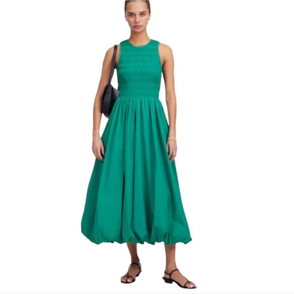 NWT Madewell Dress Melody Bubble-Hem Smocked Midi Poplin Verdant Green Size M - Picture 1 of 16